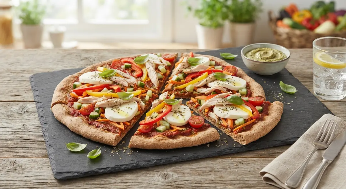 Whole Wheat Chicken Mozzarella Vegetable Pizza (Cold Lunchbox Style)